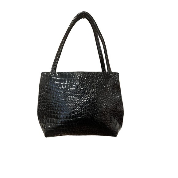 Vintage IFO New York Croc Embossed Patent Leather Bag Black Formal - Picture 2 of 7